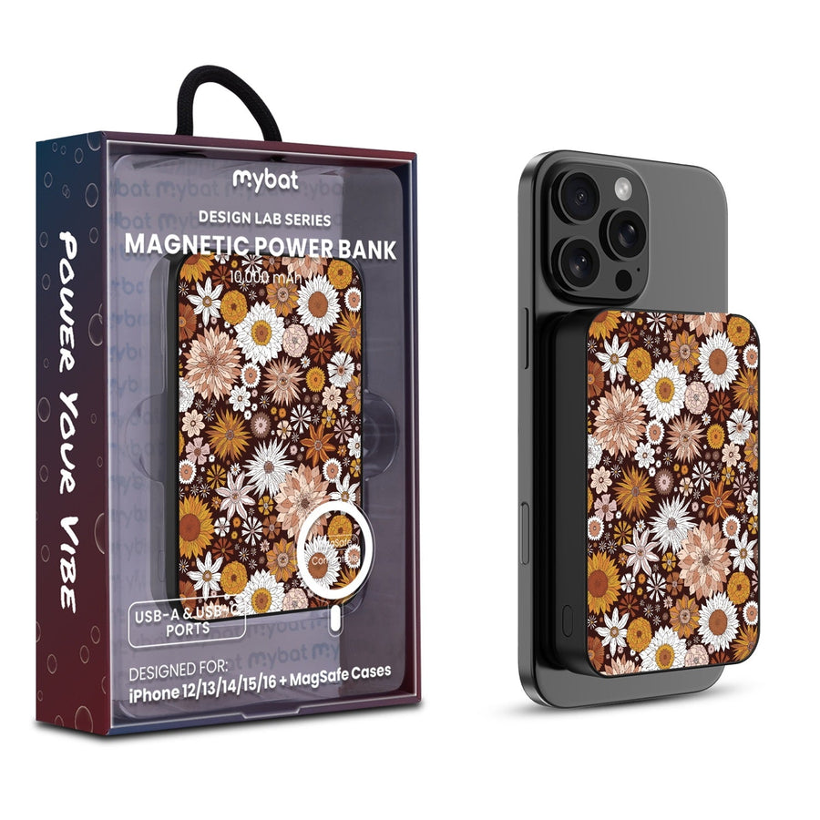 MyBat Design Lab 10000mAh Magnetic Wireless Power Bank - Black - Autumn Florals