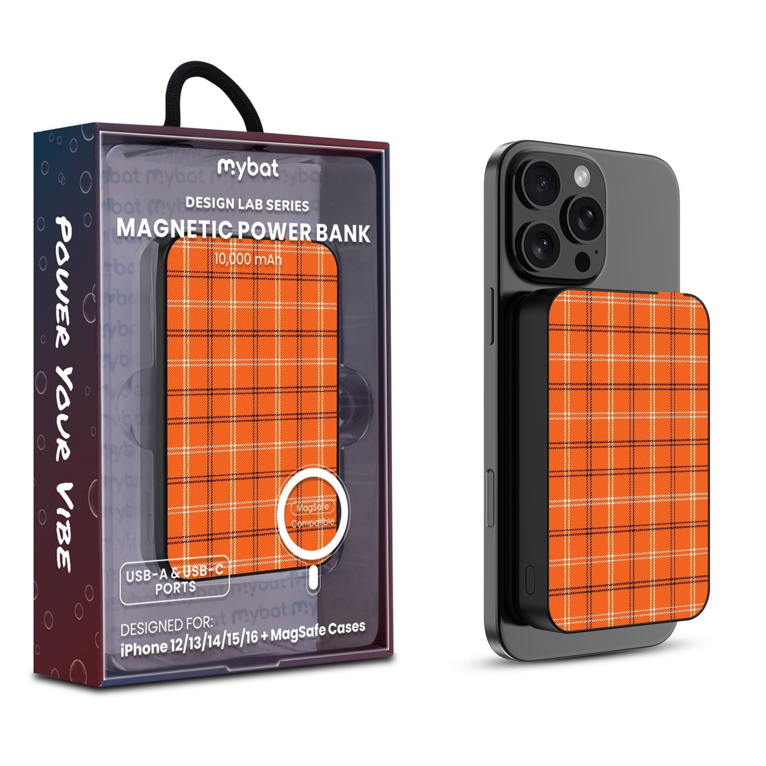 MyBat Design Lab 10000mAh Magnetic Wireless Power Bank - Pumpkin Plaid