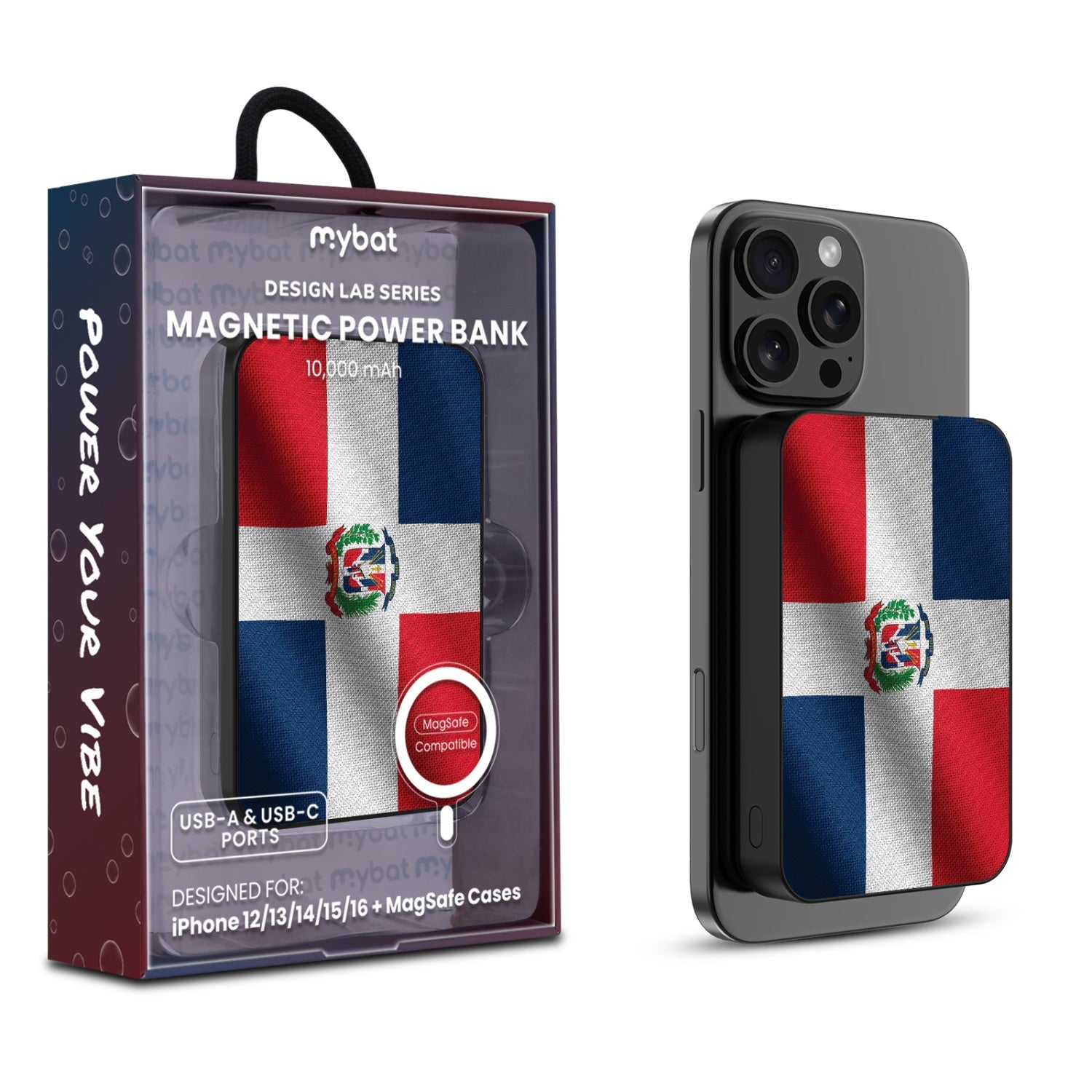 MyBat Design Lab 10000mAh Magnetic Wireless Power Bank - Black - Dominican Republic Flag