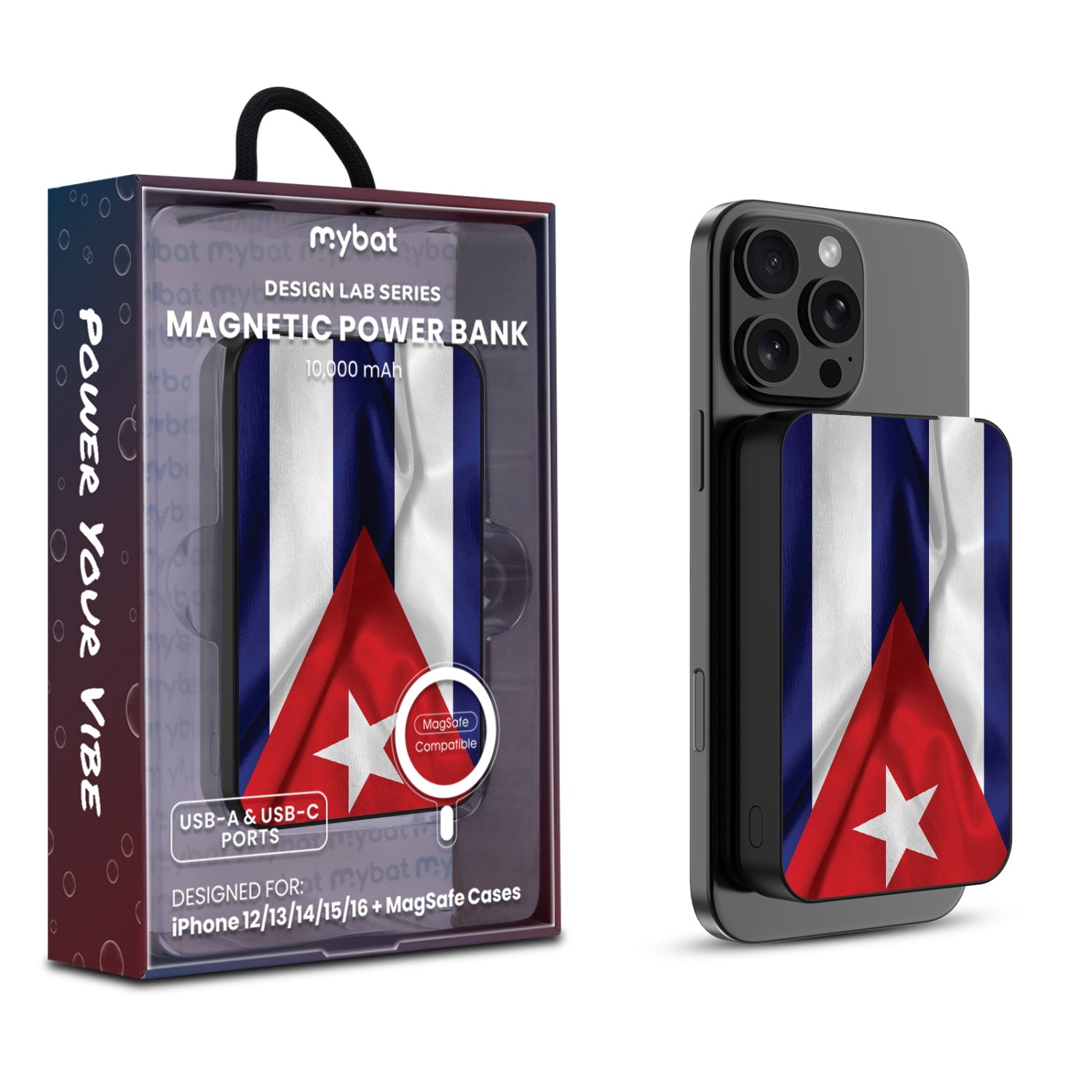 MyBat Design Lab 10000mAh Magnetic Wireless Power Bank - Black - Cuba Flag - MPBBAT141-BK-309-1.jpg