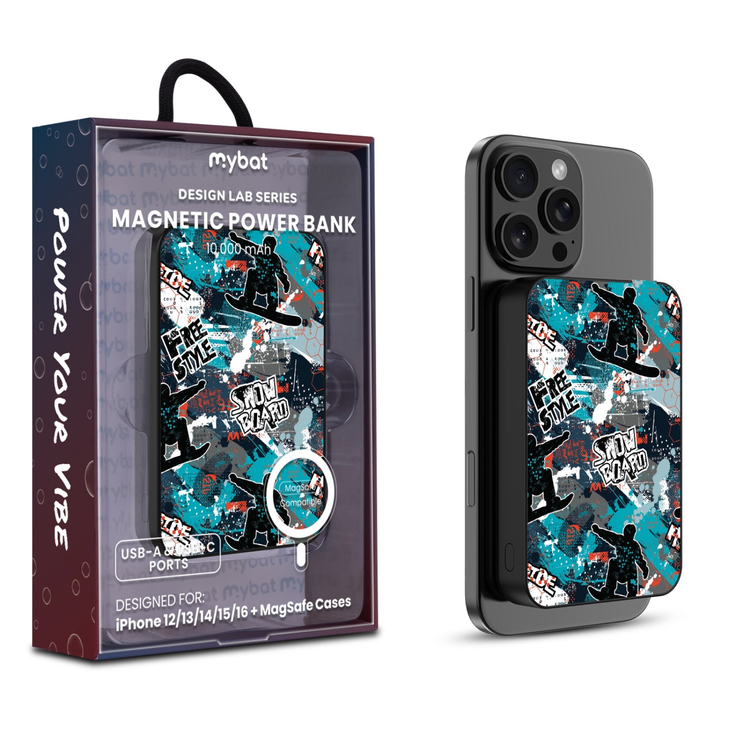 MyBat Design Lab 10000mAh Magnetic Wireless Power Bank - Black - Shredding Freestyle - MPBBAT141-BK-326-1.jpg