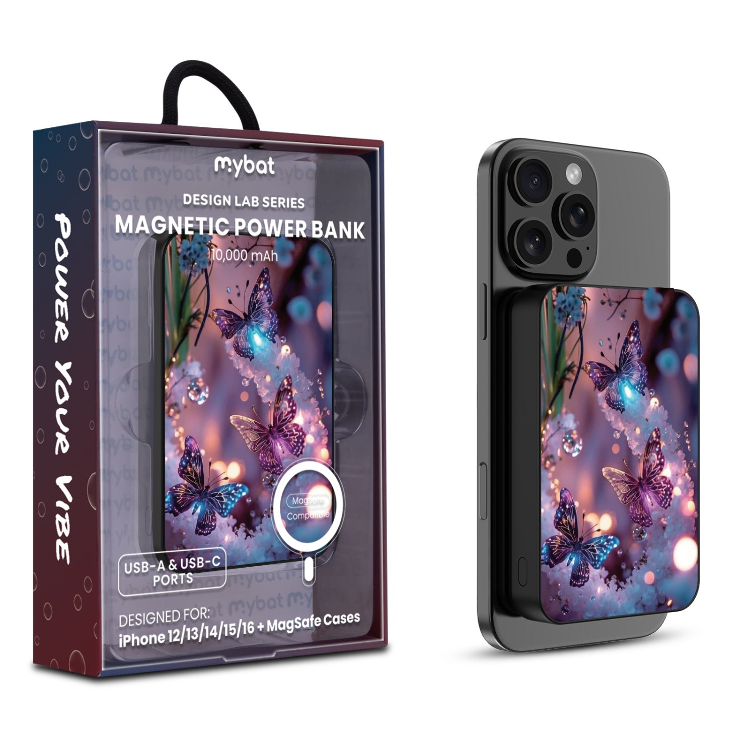 MyBat Design Lab 10000mAh Magnetic Wireless Power Bank - Black - Magical Butterflies - MPBBAT141-BK-349-1.jpg