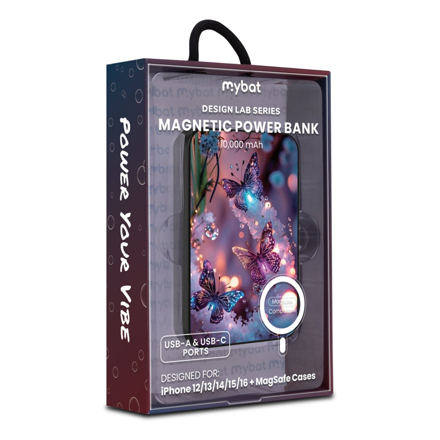 MyBat Design Lab 10000mAh Magnetic Wireless Power Bank - Black - Magical Butterflies