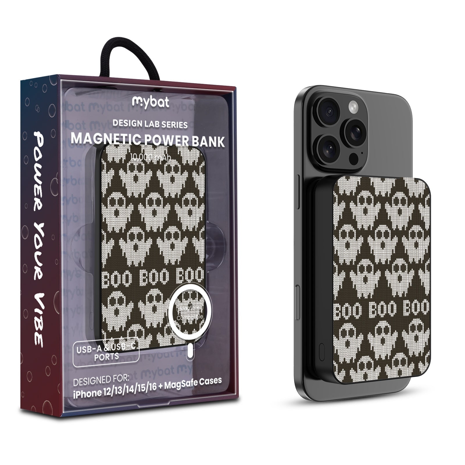 MyBat Design Lab 10000mAh Magnetic Wireless Power Bank - Black - Boo Who