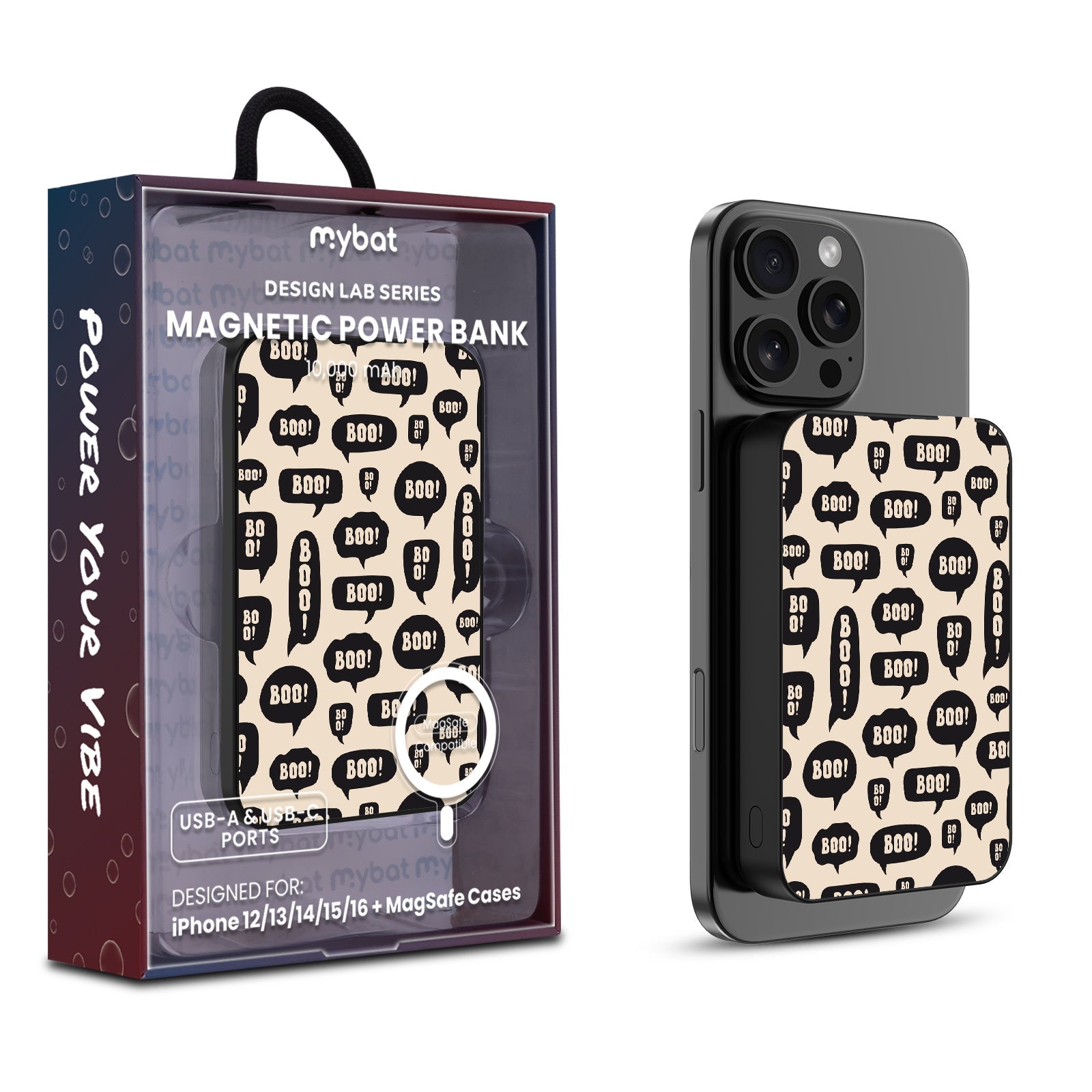 MyBat Design Lab 10000mAh Magnetic Wireless Power Bank - Black - Text Me Boo