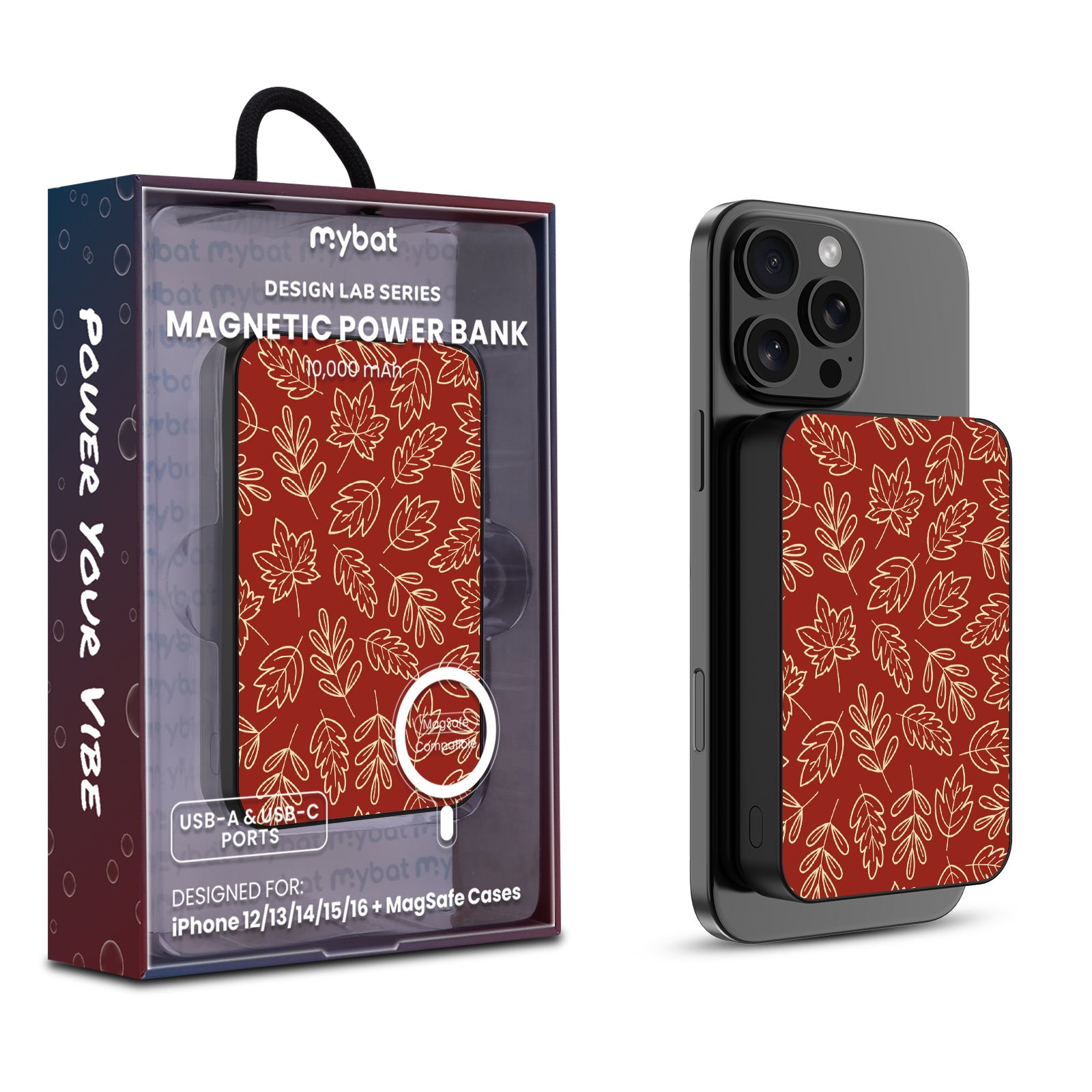 MyBat Design Lab 10000mAh Magnetic Wireless Power Bank - Black - Leaf Lines - MPBBAT141-BK-429-1.jpg
