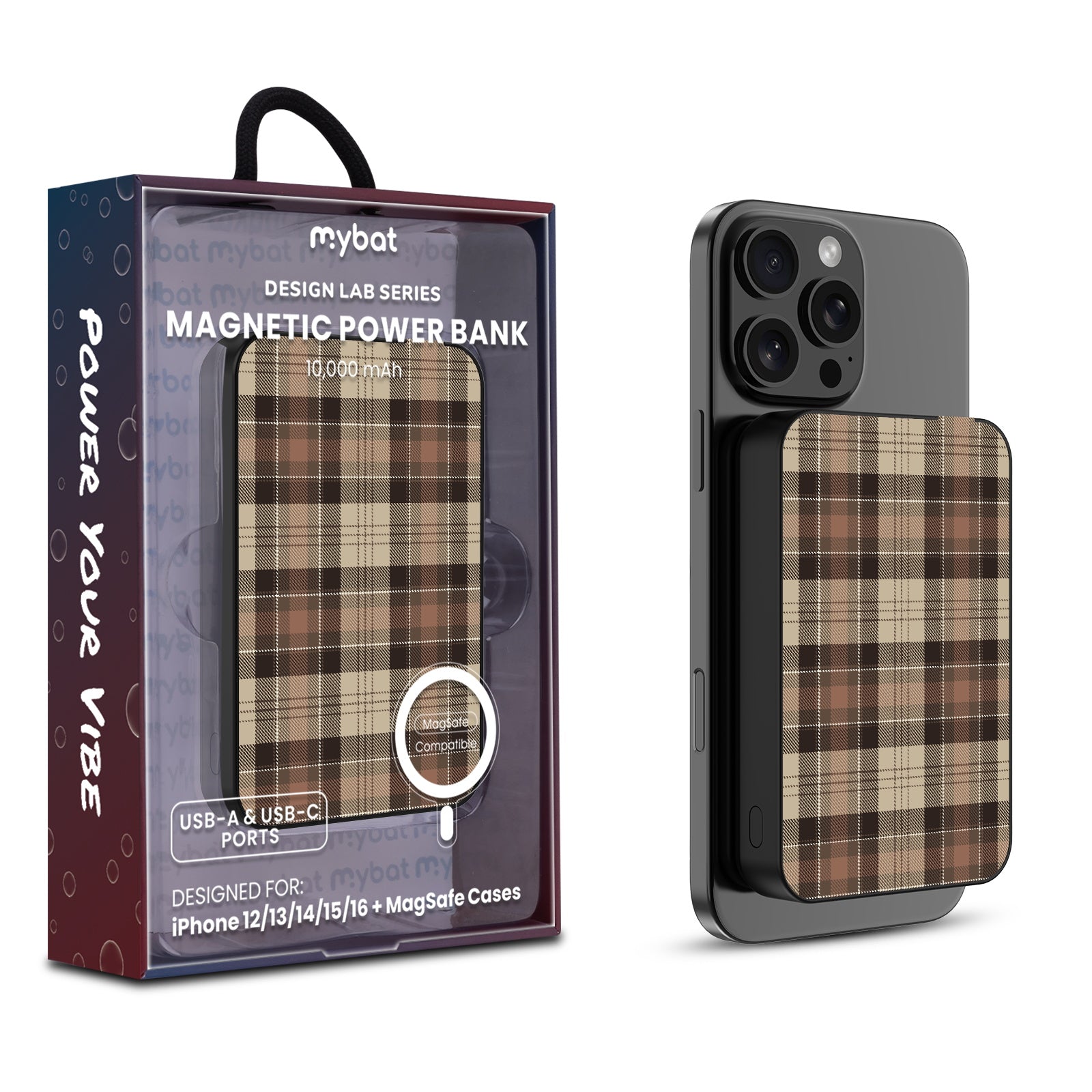 MyBat Design Lab 10000mAh Magnetic Wireless Power Bank - Black - Mocha Flannel - MPBBAT141-BK-431-1.jpg