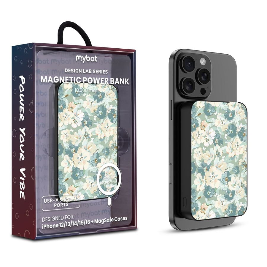 MyBat Design Lab 10000mAh Magnetic Wireless Power Bank - Black - Vintage Garden