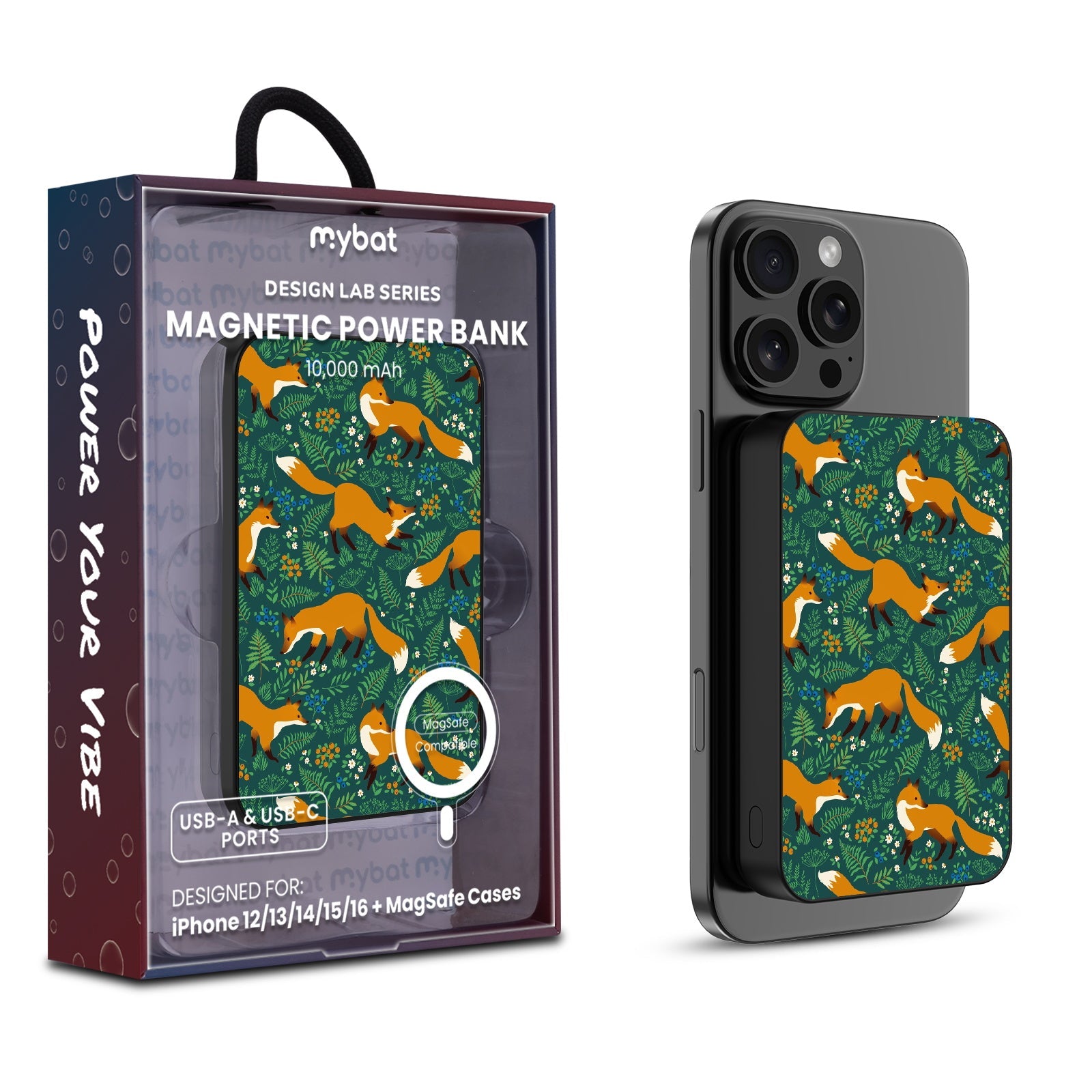 MyBat Design Lab 10000mAh Magnetic Wireless Power Bank - Black - Frolicking Fox