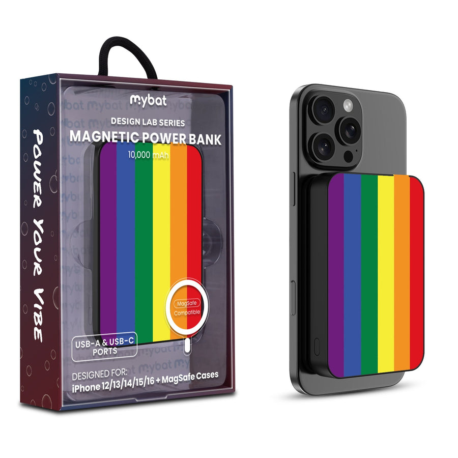 MyBat Design Lab 10000mAh Magnetic Wireless Power Bank - Black - Rainbow Stripes