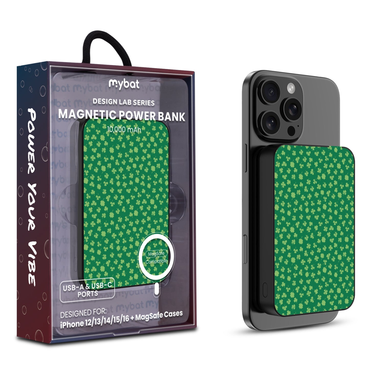 MyBat Design Lab 10000mAh Magnetic Wireless Power Bank - Black - Lucky Clover - MPBBAT141-BK-466-1.jpg
