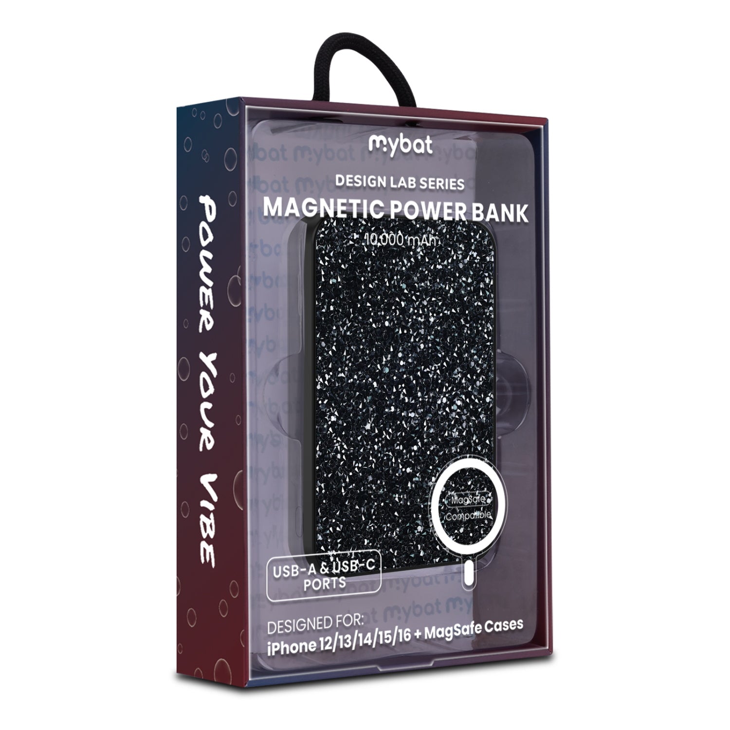 MyBat Design Lab 10000mAh Magnetic Wireless Power Bank – Black / Black Rhinestone