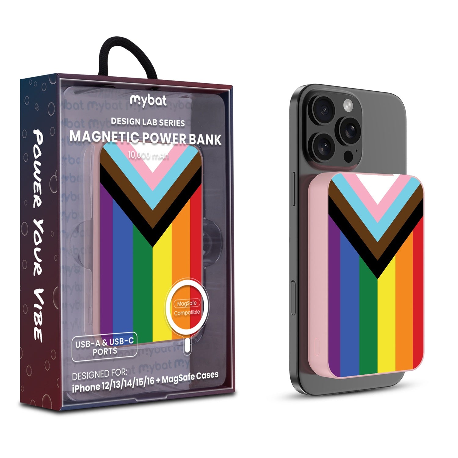 MyBat Design Lab 10000mAh Magnetic Wireless Power Bank - Pink - LGBTQ+ Flag - MPBBAT143-PK-034-1.jpg