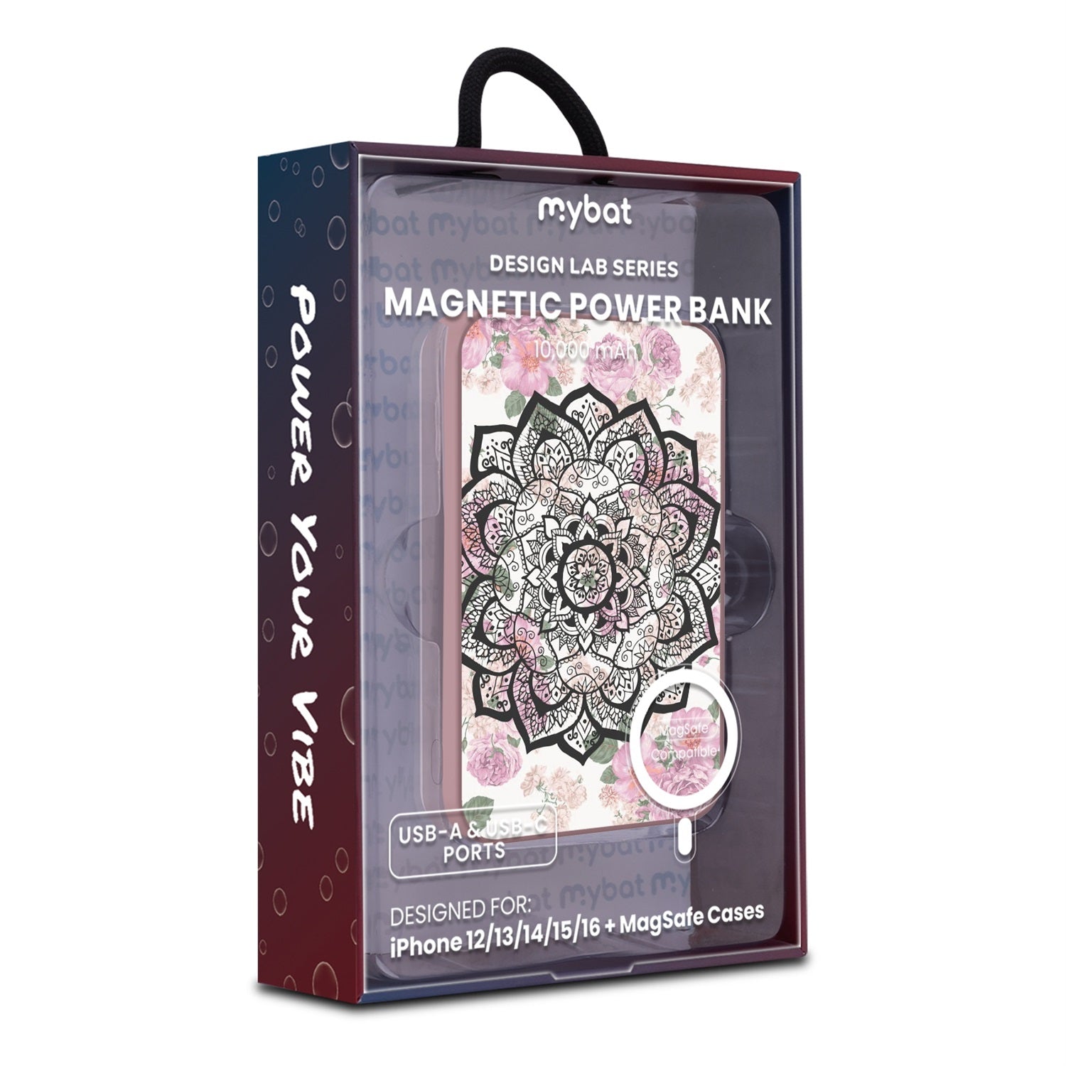 MyBat Design Lab 10000mAh Magnetic Wireless Power Bank - Pink - Mandala