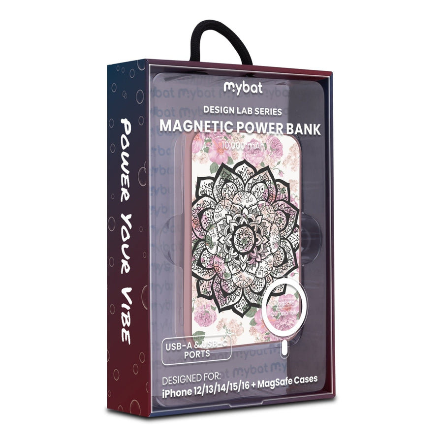 MyBat Design Lab 10000mAh Magnetic Wireless Power Bank - Pink - Mandala