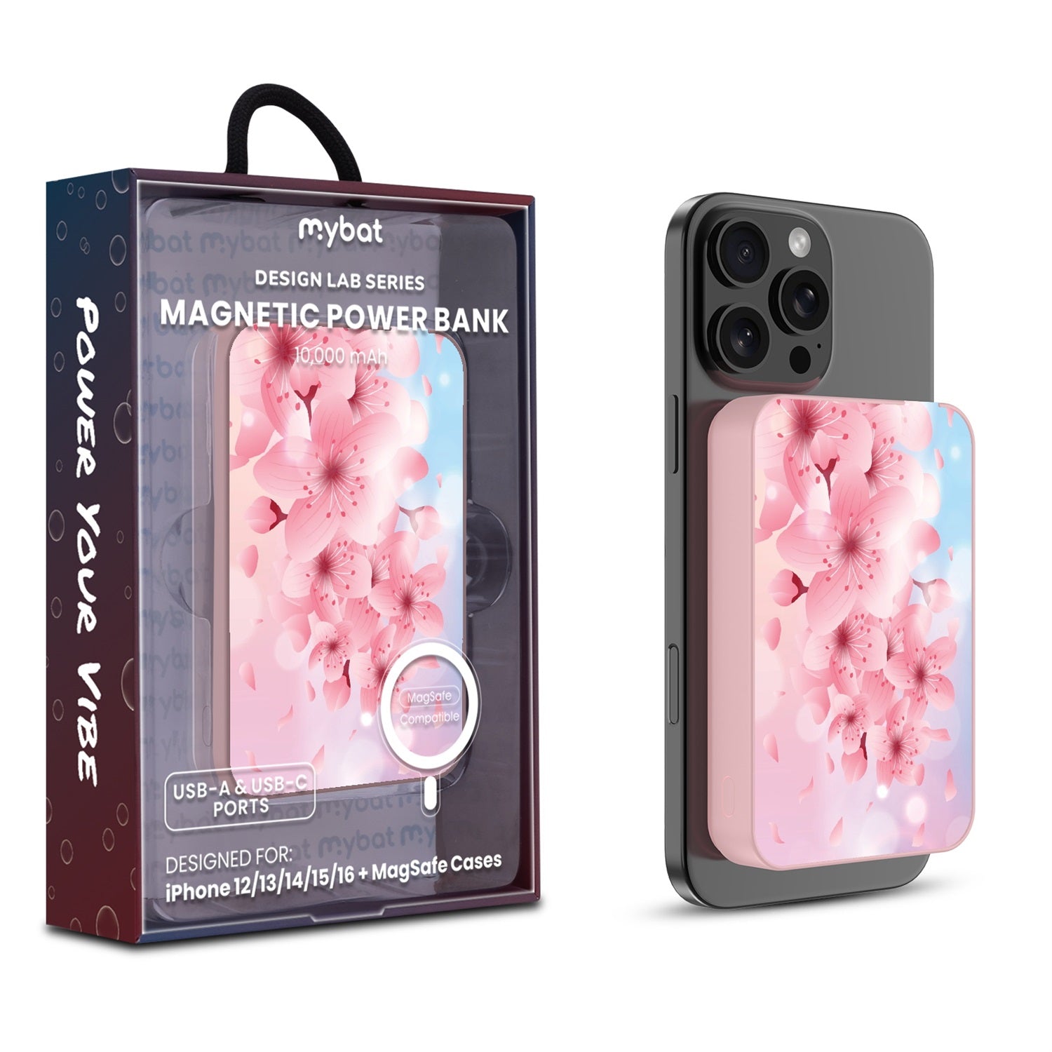 MyBat Design Lab 10000mAh Magnetic Wireless Power Bank - Pink - Cherry Blossoms - MPBBAT143-PK-131-1.jpg