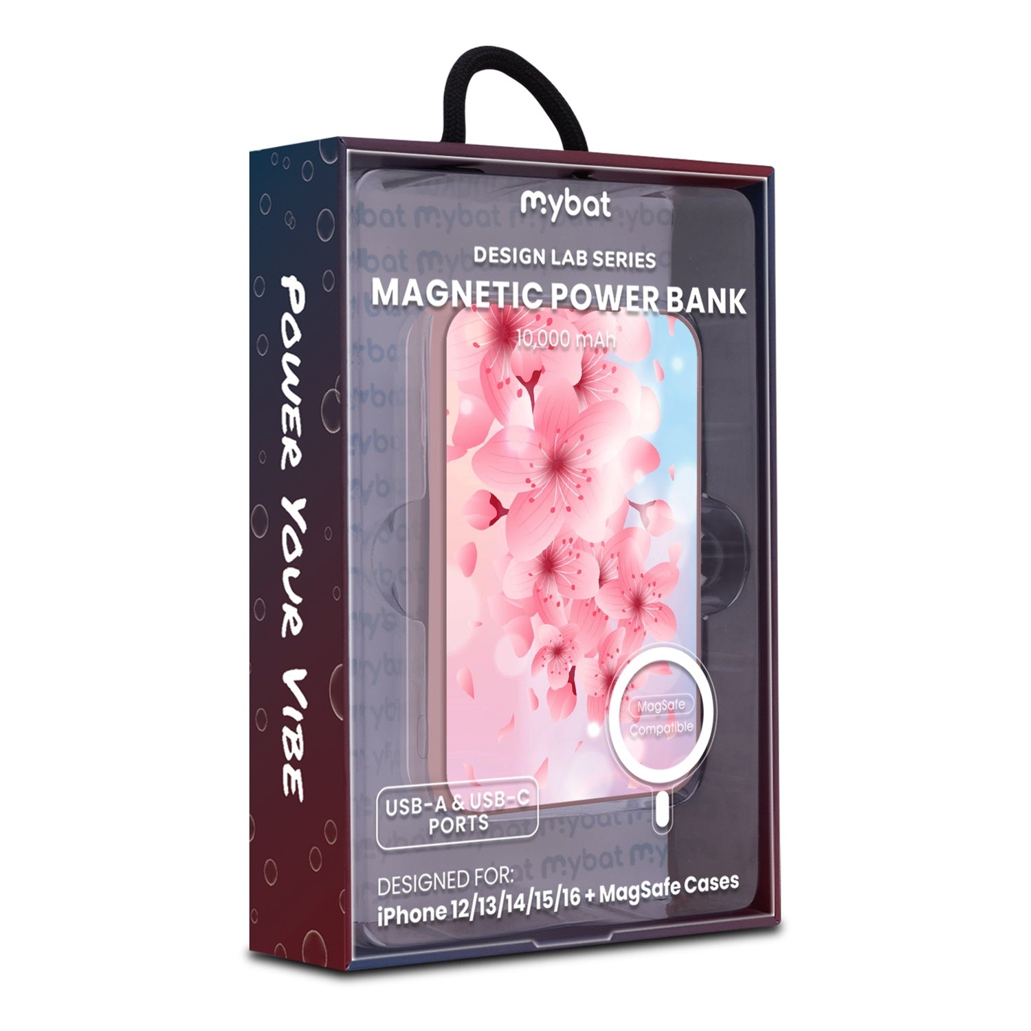 MyBat Design Lab 10000mAh Magnetic Wireless Power Bank - Pink - Cherry Blossoms