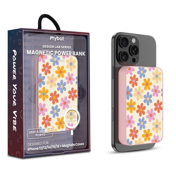 MyBat Design Lab 10000mAh Magnetic Wireless Power Bank - Pink - Retro Daisies - MPBBAT143-PK-137-1.jpg