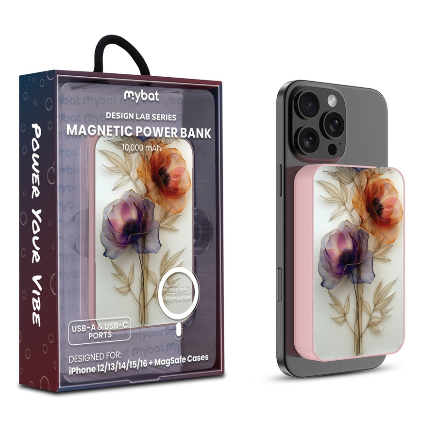 MyBat Design Lab 10000mAh Magnetic Wireless Power Bank - Pink - Golden Petal Glow