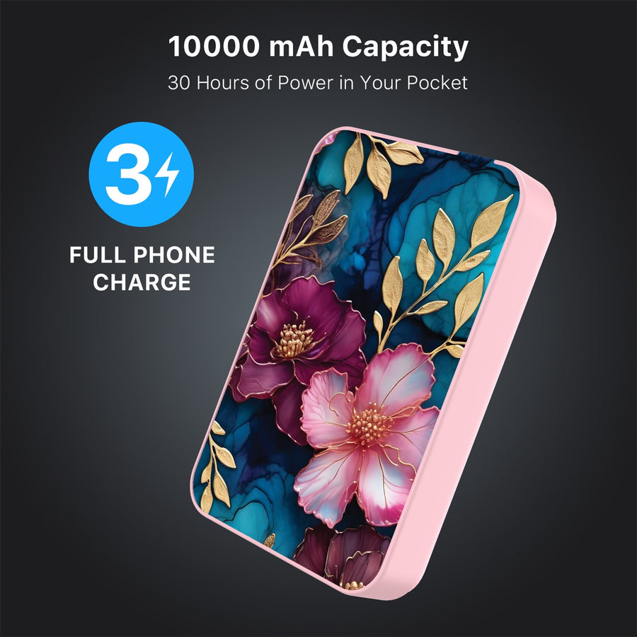 MyBat Design Lab 10000mAh Magnetic Wireless Power Bank - Pink - Gilded Petals - MPBBAT143-PK-188-8.jpg