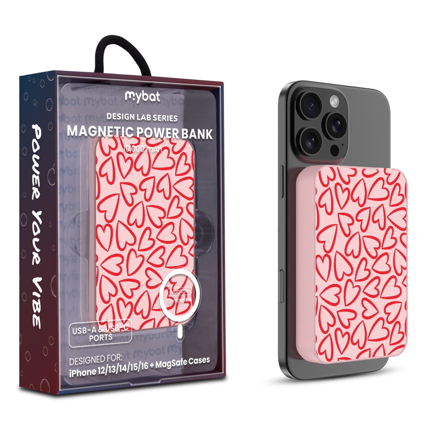 MyBat Design Lab 10000mAh Magnetic Wireless Power Bank - Pink - Endless Hearts - MPBBAT143-PK-338-1.jpg
