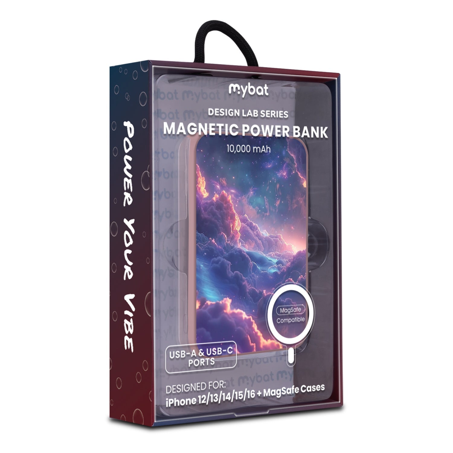 MyBat Design Lab 10000mAh Magnetic Wireless Power Bank - Pink - Galaxy Clouds