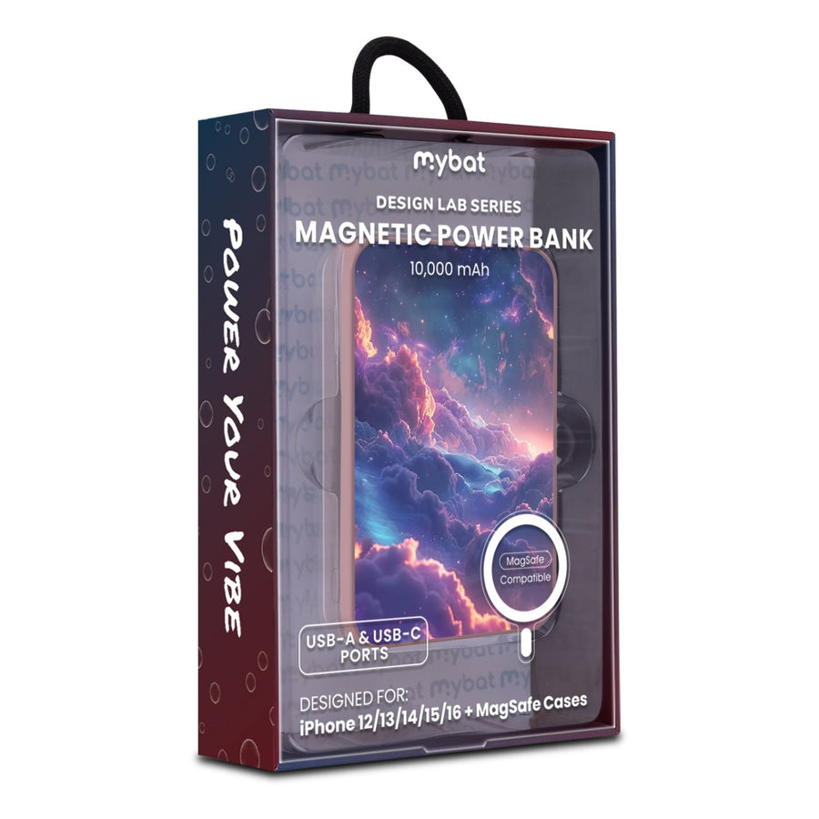 MyBat Design Lab 10000mAh Magnetic Wireless Power Bank - Pink - Galaxy Clouds