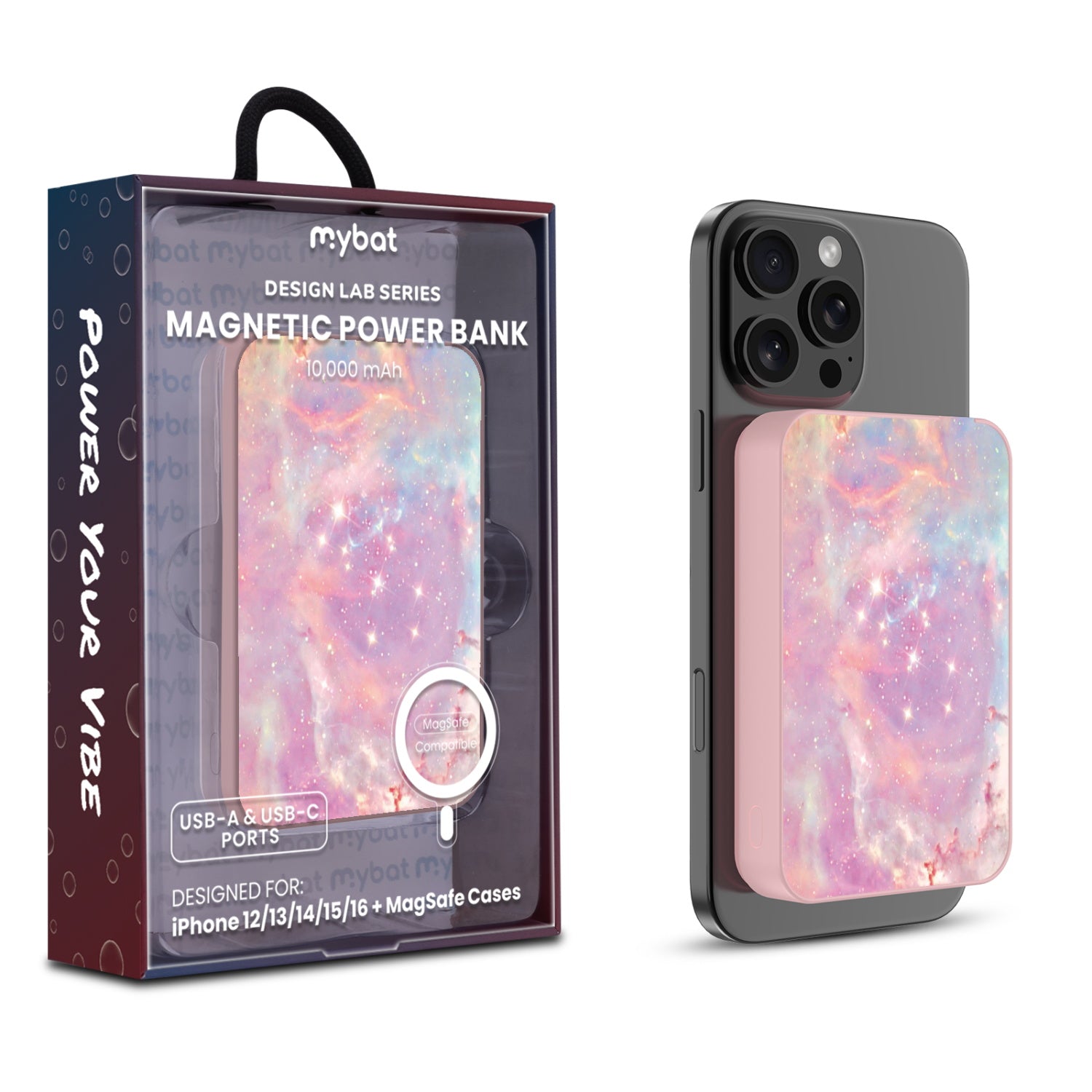 MyBat Design Lab 10000mAh Magnetic Wireless Power Bank - Pink - Pink Galaxies - MPBBAT143-PK-368-1.jpg