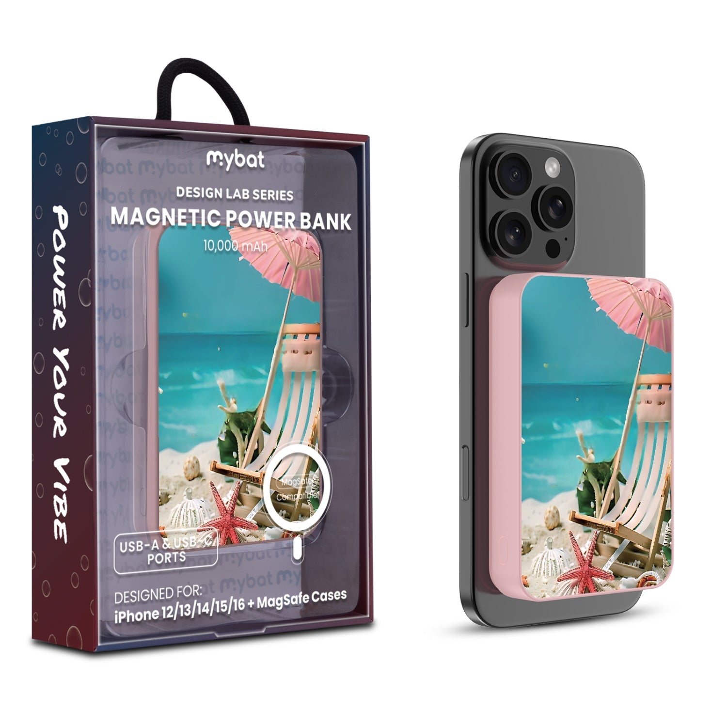 MyBat Design Lab 10000mAh Magnetic Wireless Power Bank - Pink - Sandy Shore