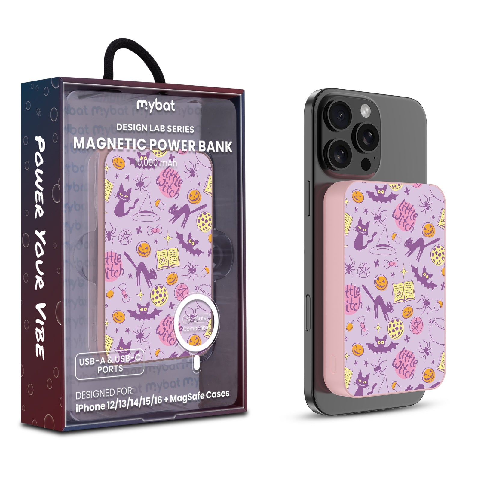 MyBat Design Lab 10000mAh Magnetic Wireless Power Bank - Pink - Little Witch - MPBBAT143-PK-413-1.jpg