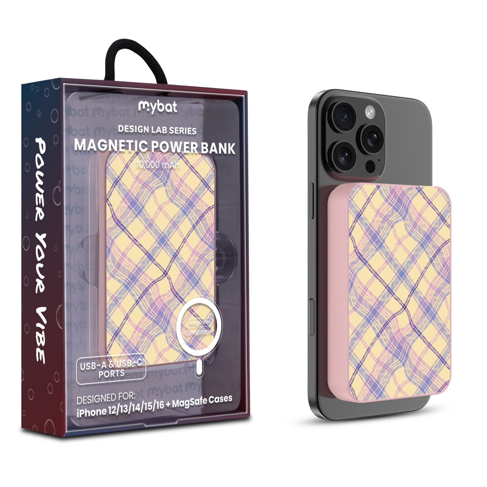 MyBat Design Lab 10000mAh Magnetic Wireless Power Bank - Pink - Wavy Plaid - MPBBAT143-PK-442-1.jpg