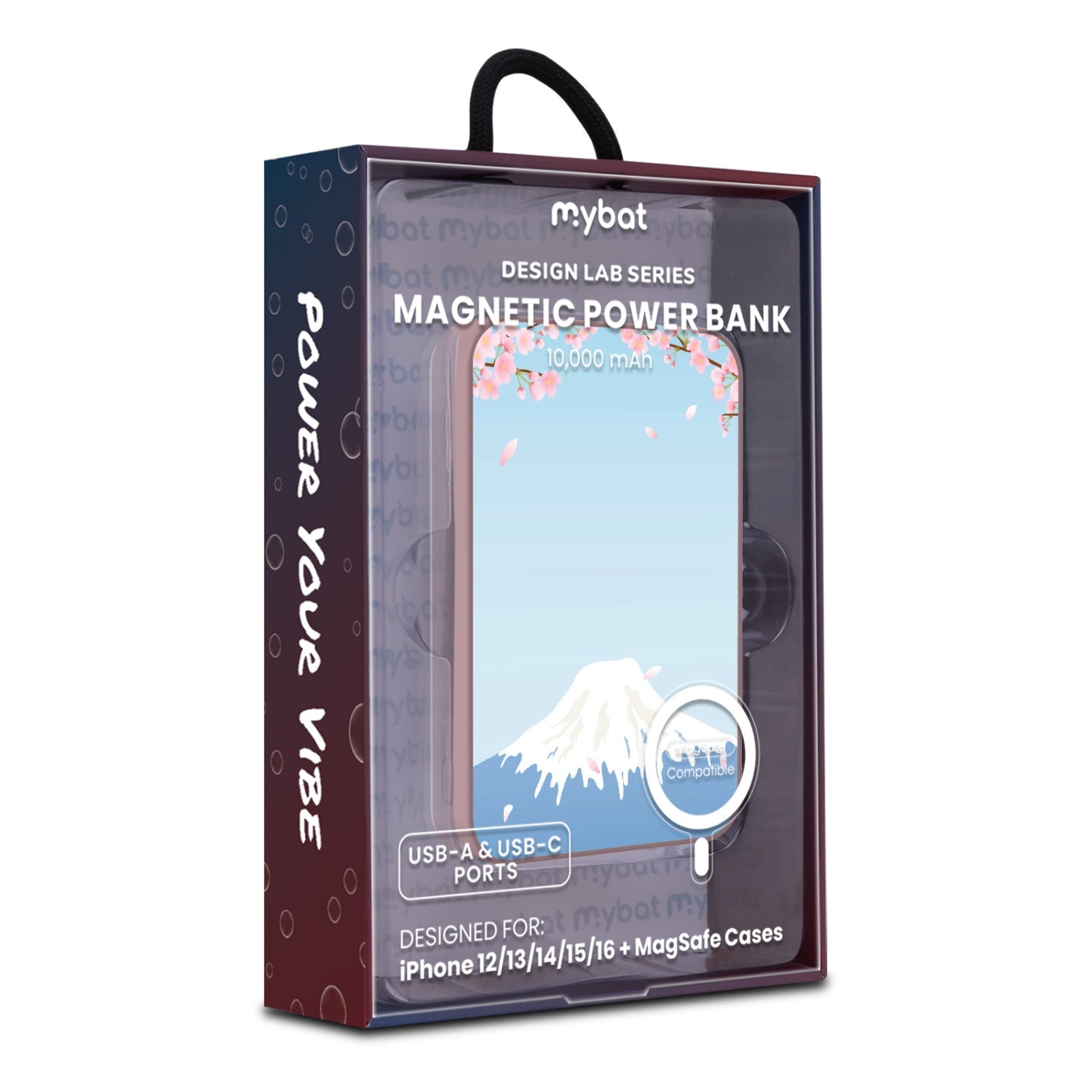 MyBat Design Lab 10000mAh Magnetic Wireless Power Bank - Pink - Fuji Blossoms