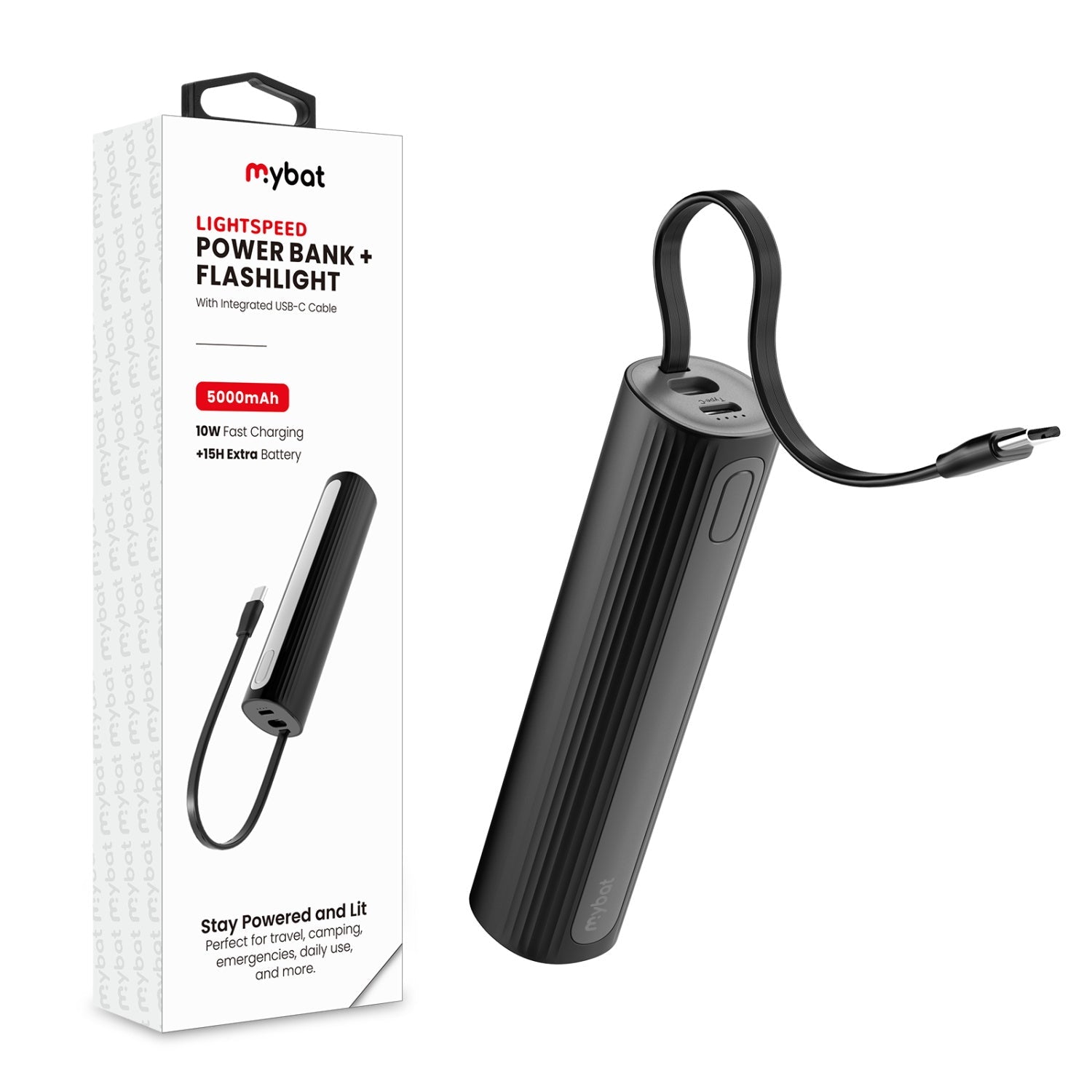MyBat LightSpeed 5000 mAh Power Bank + Flashlight - Black