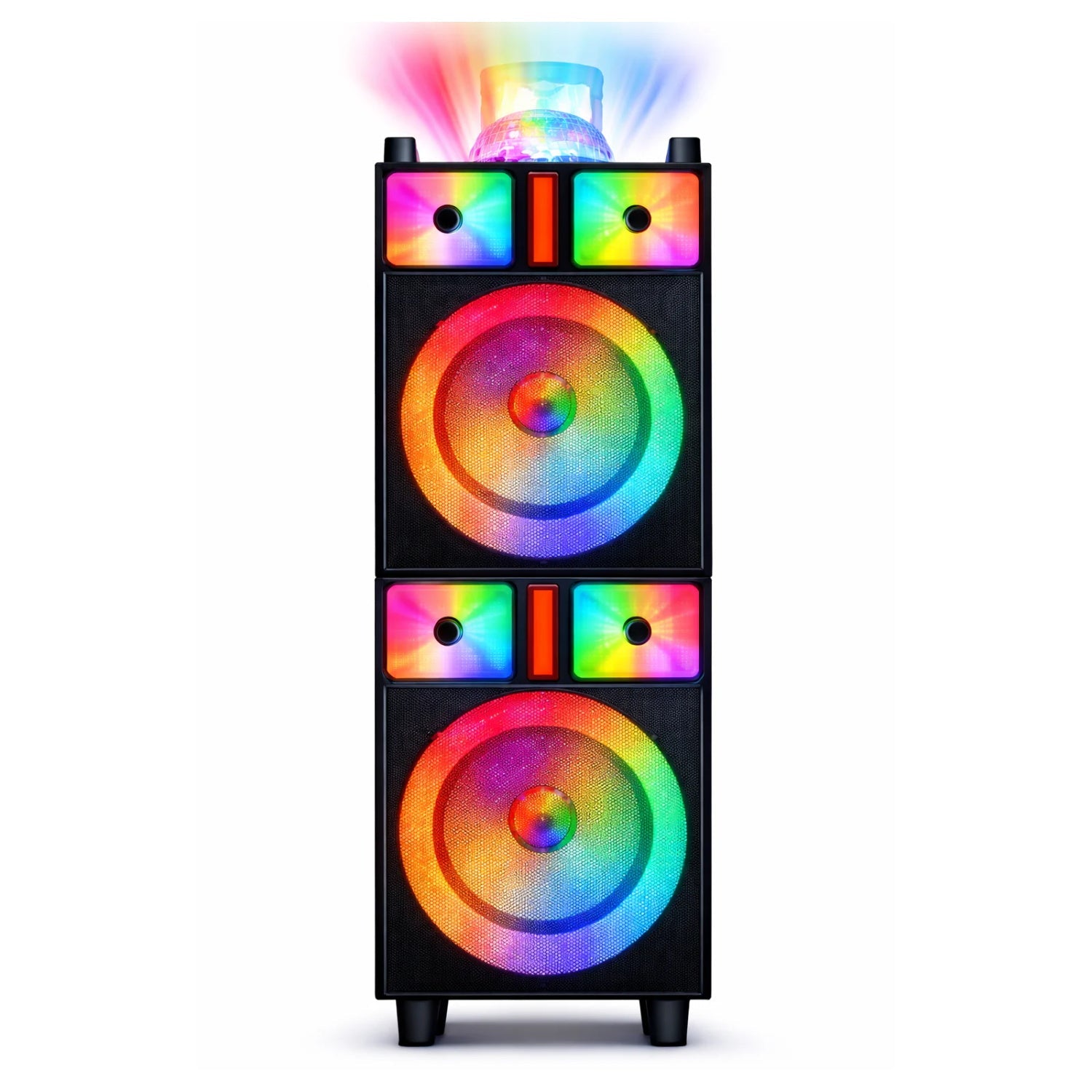 MaxPower 8" X 2 Woofer Trolley Speaker With Dancing Disco Ball On Top And Flashing Led Lights - Black