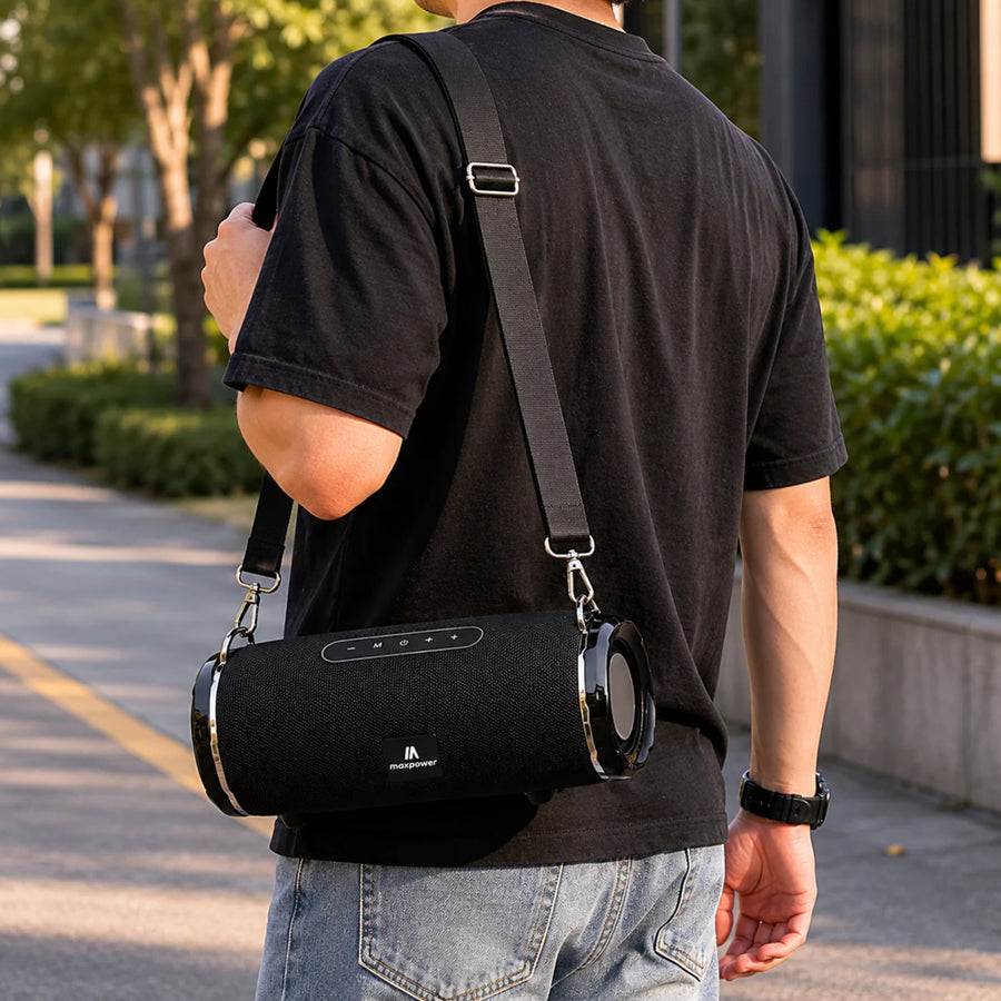 MaxPower ENCORE Heavy Duty Outdoor Portable Water resistance & dust proof Bluetooth speaker with shoulder strap & crisp clear sound - Black - MPD187-BK-7.JPG