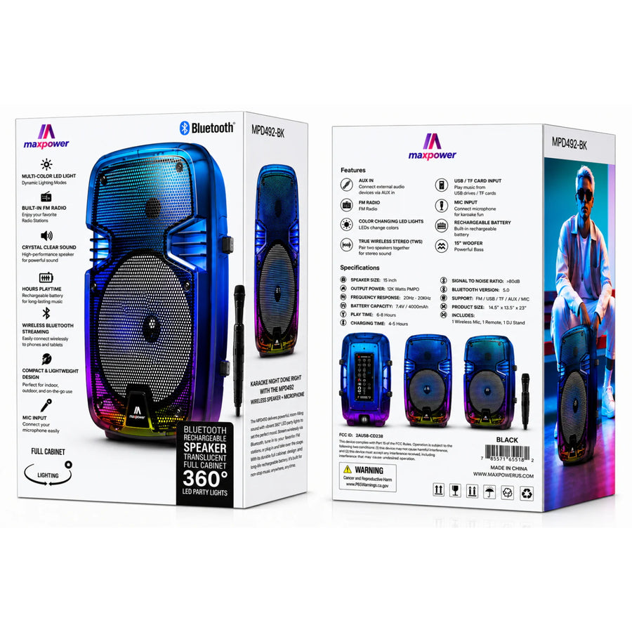 Maxpower 8" Full-Body Translucent Led Light Show Karaoke Bluetooth Speaker With Mic - Black - MPD492-BK-20.JPG