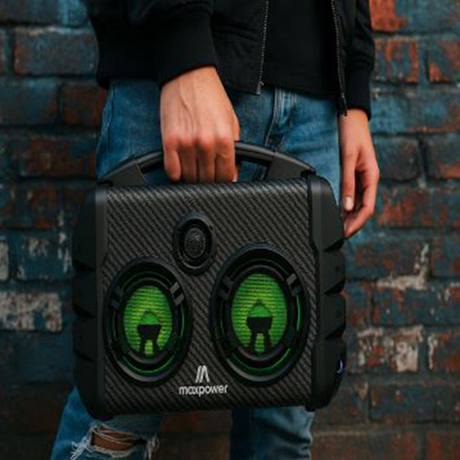 MaxPower Partybox Portable Bluetooth Karaoke Speaker 5” X 2 Woofer With 2.5” Tweeter, Mic & Shoulder Strap - Heavy Duty - Grey - MPD578-GR-3.jpg