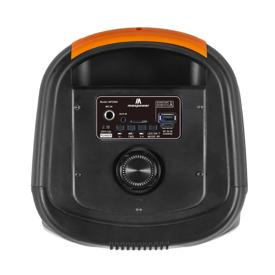 MaxPower 6.5" x 2 wooofers karaoke Bluetooth speaker with mic & different LED light modes - Black - MPD6M-4.JPG