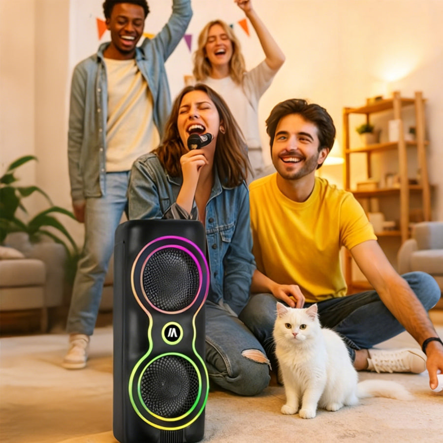 MaxPower 6.5" x 2 wooofers karaoke Bluetooth speaker with mic & different LED light modes - Black - MPD6M-5.JPG