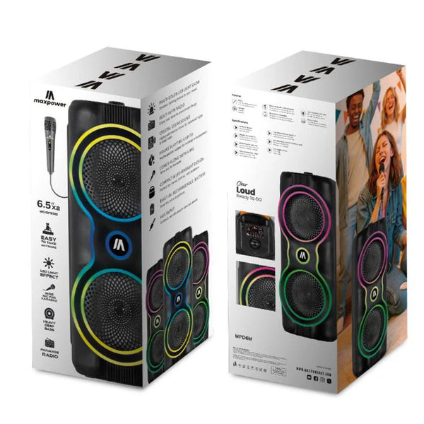 MaxPower 6.5" x 2 wooofers karaoke Bluetooth speaker with mic & different LED light modes - Black - MPD6M-7.JPG