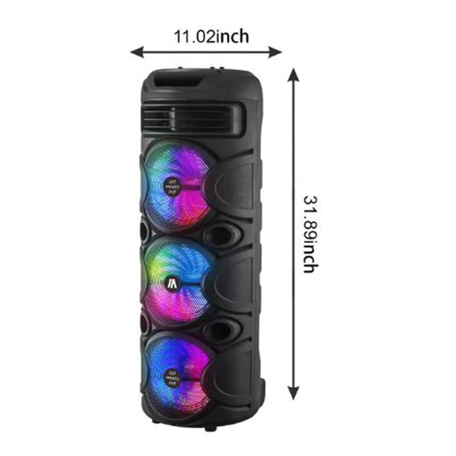 MaxPower 32" Tall Groove 8" X 3 Woofers Karaoke Bluetooth Speakers With Mic & Flashing LED Lights - Black - MPD813-3.jpg