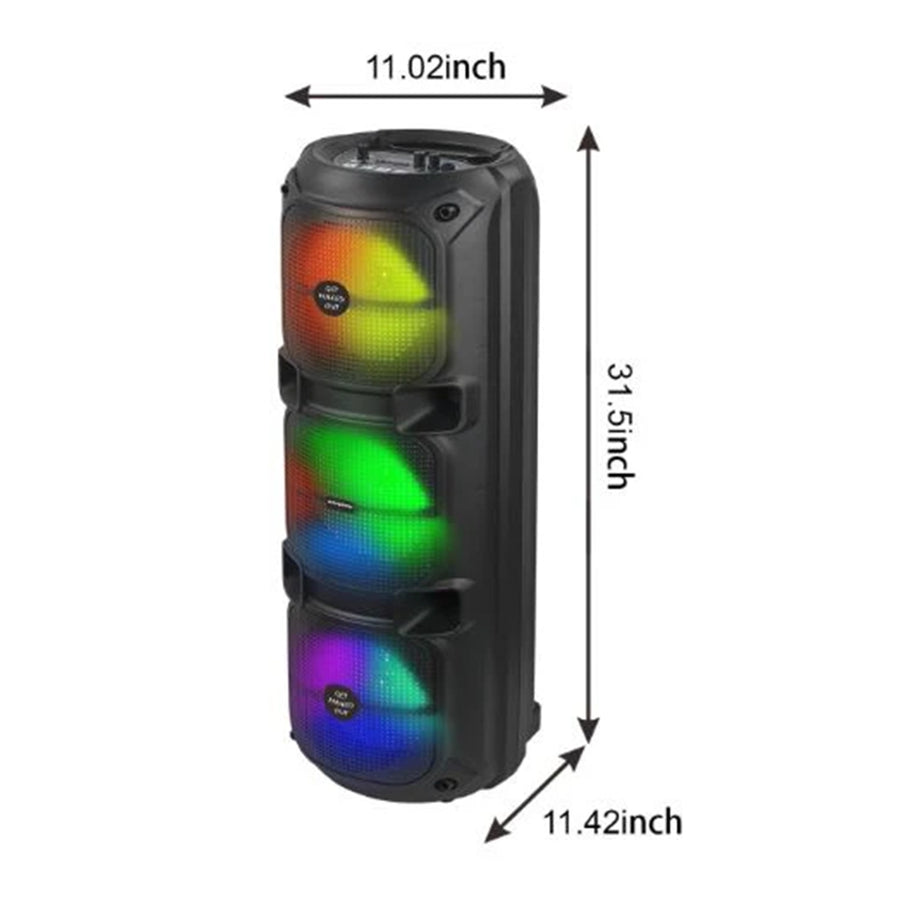 MaxPower 32" Tall  8" X 3 Woofers Karaoke Bluetooth Speakers With Mic & Flashing LED Lights - Black - MPD814-3.jpg