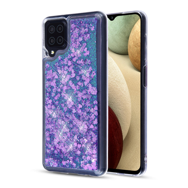MyBat Quicksand Glitter Hybrid Protector Cover for Samsung Galaxy A12 5G - Hearts & Purple - MSA125GCSGTMS041-2.jpg