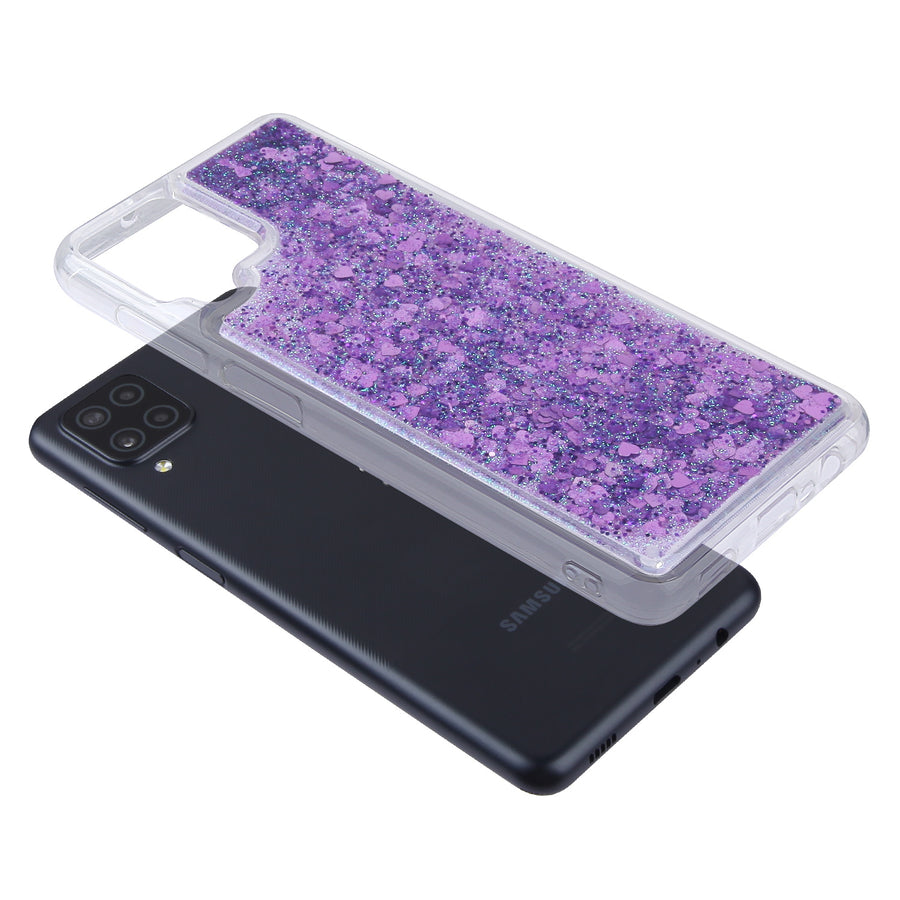 MyBat Quicksand Glitter Hybrid Protector Cover for Samsung Galaxy A12 5G - Hearts & Purple - MSA125GCSGTMS041-7.jpg