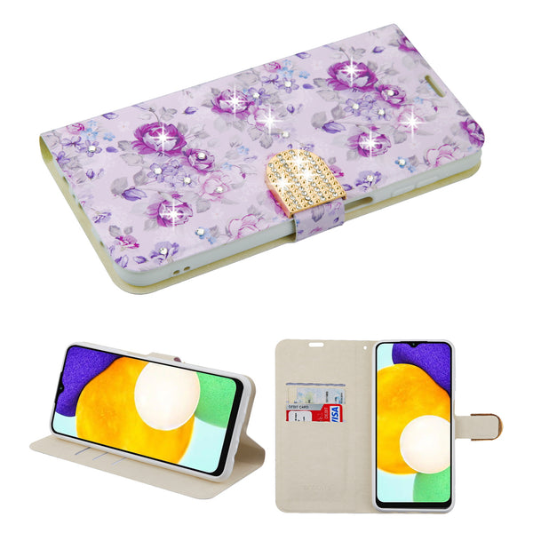 MyBat MyJacket Wallet Diamond Series for Samsung Galaxy A13 5G - Fresh Purple Flowers - MSA13PCMJD103-2.jpg