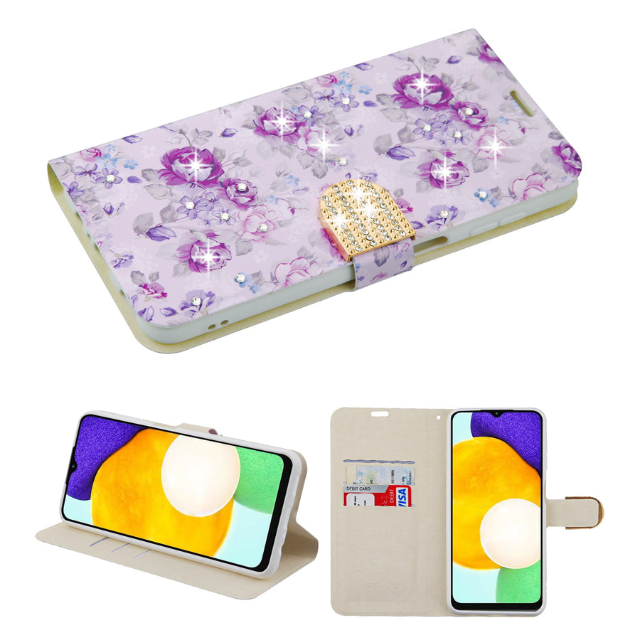 MyBat MyJacket Wallet Diamond Series for Samsung Galaxy A13 5G - Fresh Purple Flowers - MSA13PCMJD103-2.jpg