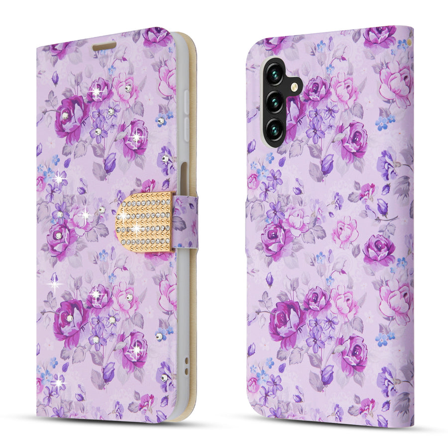 MyBat MyJacket Wallet Diamond Series for Samsung Galaxy A13 5G - Fresh Purple Flowers - MSA13PCMJD103-5.jpg