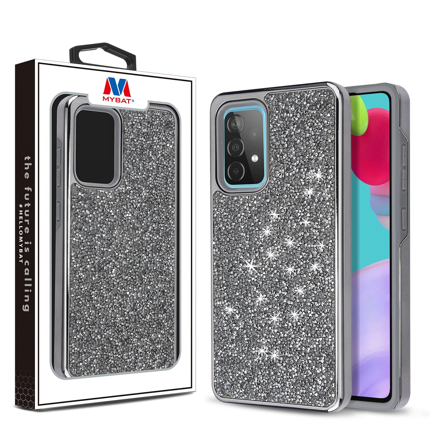 MyBat Encrusted Rhinestones Hybrid Case for Samsung Galaxy A52 5G - Electroplated Gun Metal / Iron Gray