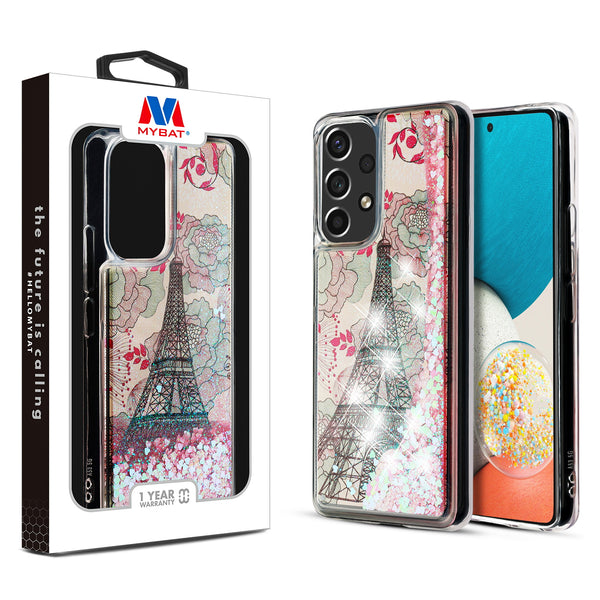 MyBat Quicksand Glitter Hybrid Protector Cover for Samsung Galaxy A53 5G - Eiffel Tower & Pink Hearts - MSA535GCSGTMM014-1.jpg