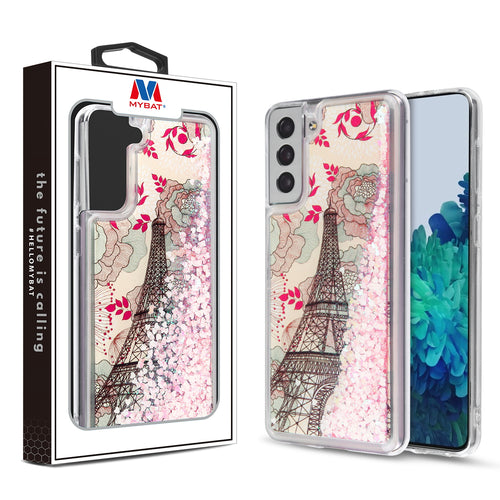 MyBat Quicksand Glitter Hybrid Protector Cover for Samsung Galaxy S21 Plus - Eiffel Tower & Pink Hearts - MSS21PCSGTMM014-1.jpg